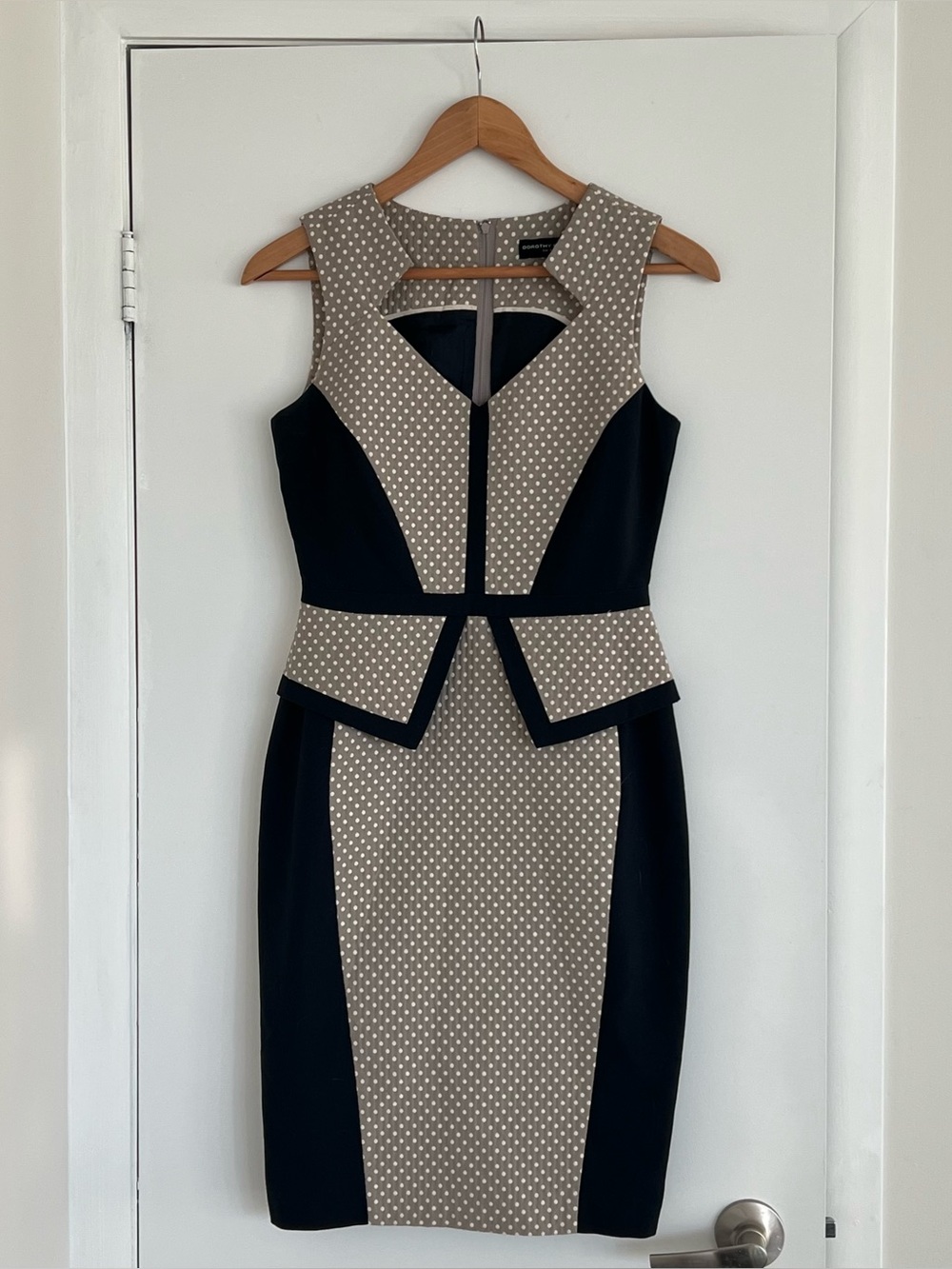 Dorothy Perkins Taupe Polka Dot and Black Panel Midi Dress